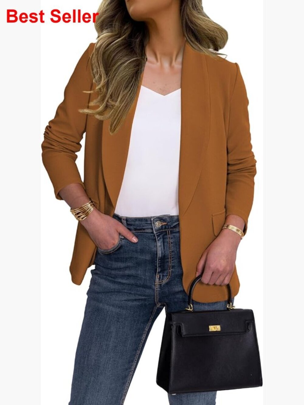 Polyester Elastane Blazer Business Casual Open Front Lapel Collar
